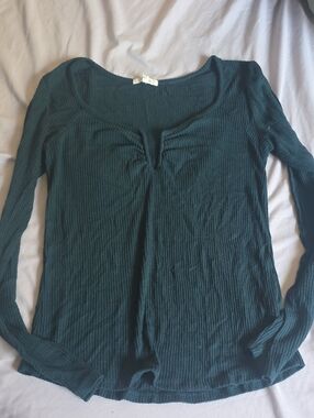 Maurices Dark Teal Ribbed Long Sleeve Scoop Neck Top
